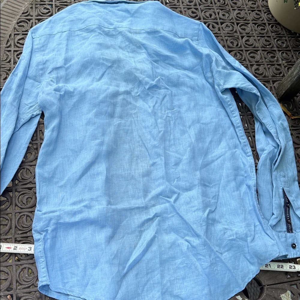 Zara Man Basic Linen Blue Slim Fit Shirt. - Picture 5 of 5